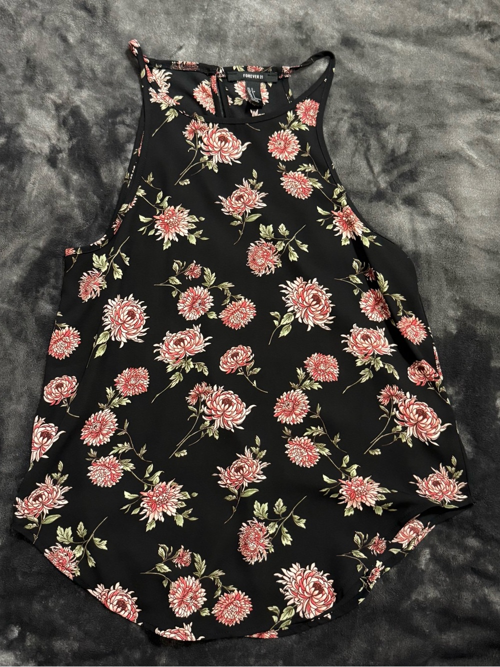 Forever 21 Black Floral Halter Cami - Pink & Green Blooms